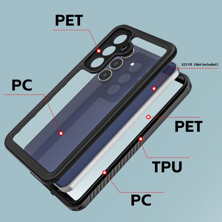 For Samsung Galaxy S25 FE 5G RedPepper Shockproof IP68 Waterproof PC Hybrid TPU Phone Case - Black