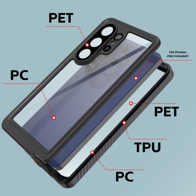 For Samsung Galaxy S26 Ultra 5G RedPepper Shockproof IP68 Waterproof PC Hybrid TPU Phone Case - Black