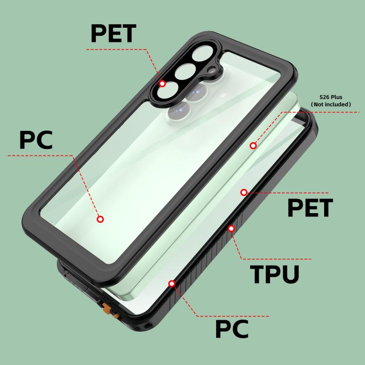 For Samsung Galaxy S26+ 5G RedPepper Shockproof IP68 Waterproof PC Hybrid TPU Phone Case - Black