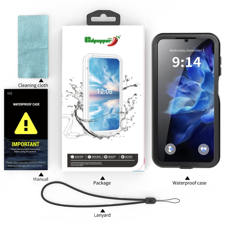 For Samsung Galaxy A16 5G / 4G RedPepper IP68 Waterproof PC Hybrid TPU Phone Case - Black