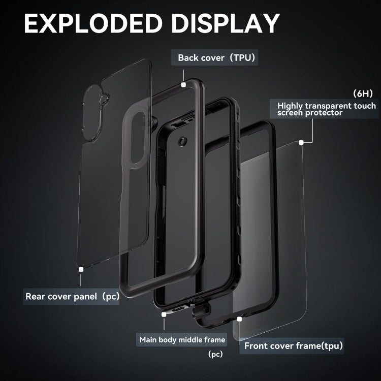 For Samsung Galaxy A16 5G / 4G RedPepper IP68 Waterproof PC Hybrid TPU Phone Case - Black