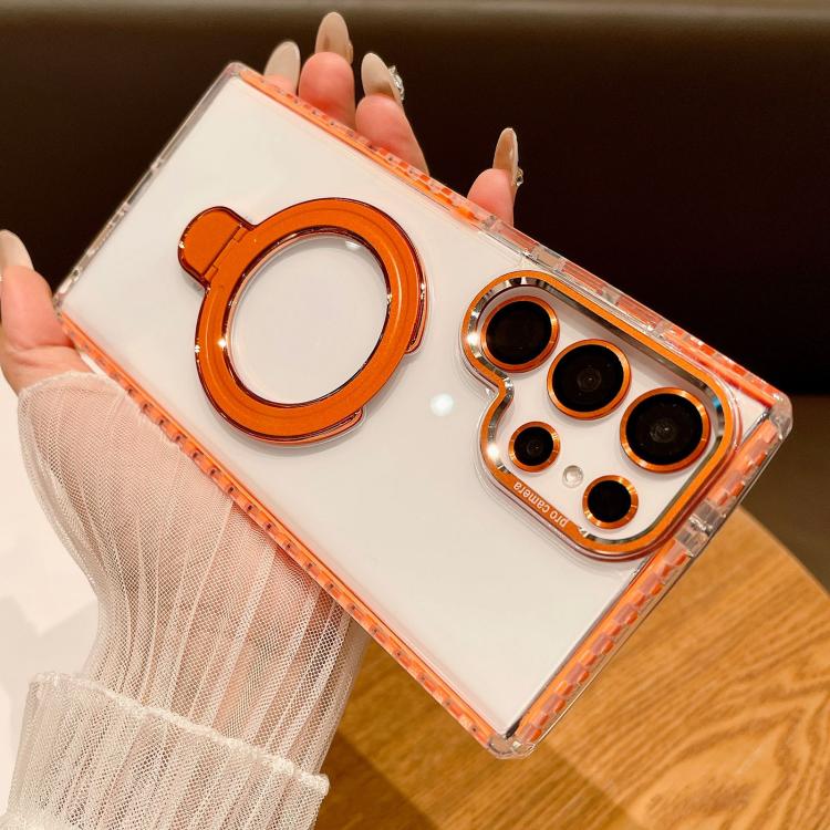 For Samsung Galaxy S22 Ultra 5G Transparent MagSafe Holder Phone Case with Lens Film