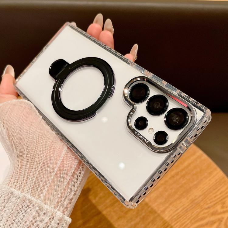 For Samsung Galaxy S22 Ultra 5G Transparent MagSafe Holder Phone Case with Lens Film
