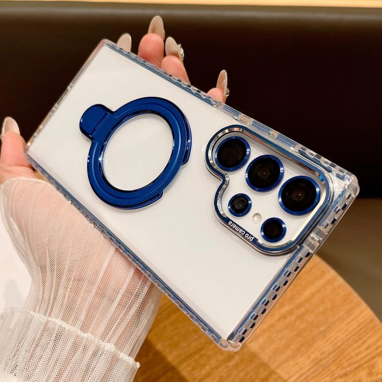 For Samsung Galaxy S22 Ultra 5G Transparent MagSafe Holder Phone Case with Lens Film