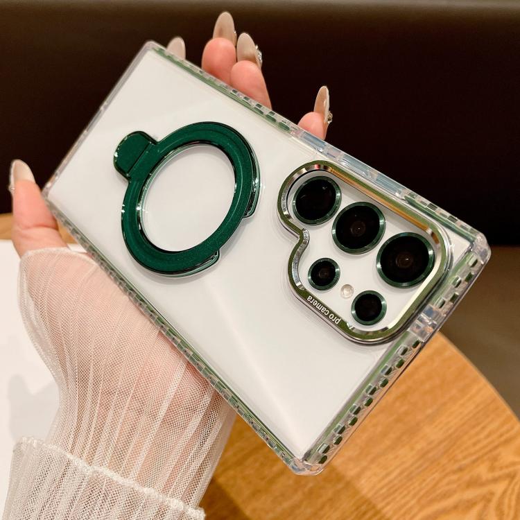 For Samsung Galaxy S22 Ultra 5G Transparent MagSafe Holder Phone Case with Lens Film