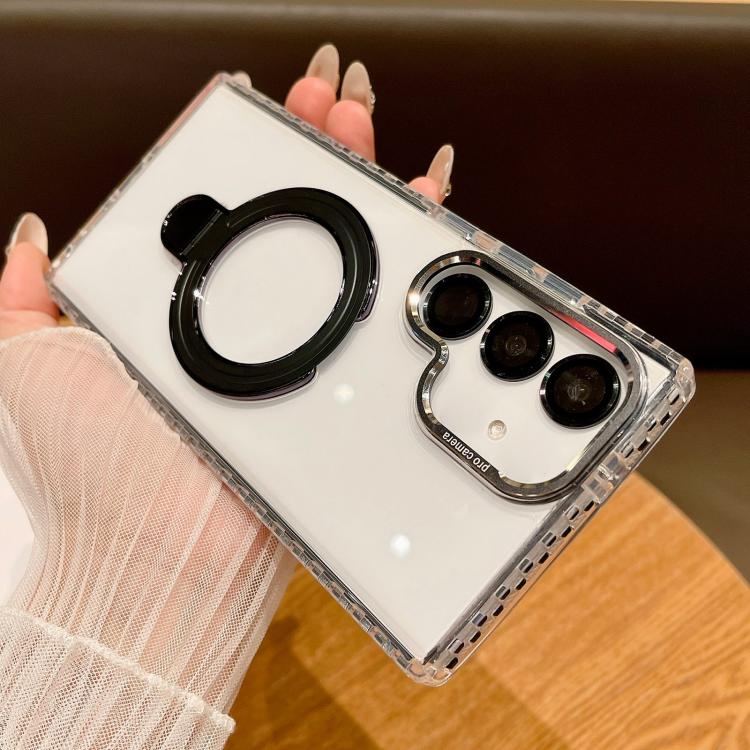 For Samsung Galaxy S24 5G Transparent MagSafe Holder Phone Case with Lens Film