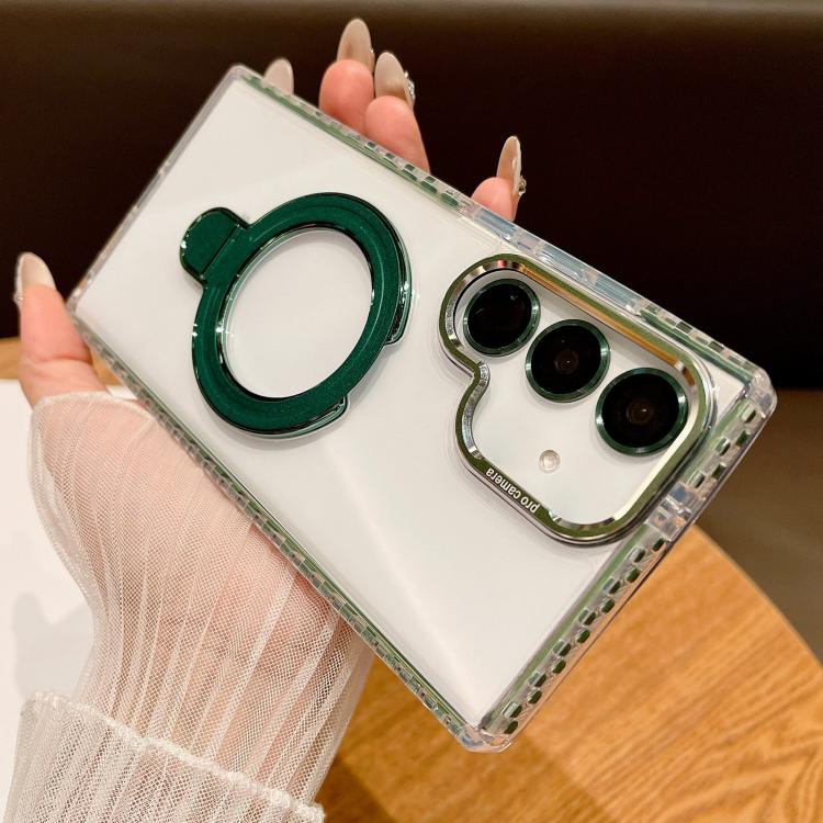 For Samsung Galaxy S24+ 5G Transparent MagSafe Holder Phone Case with Lens Film