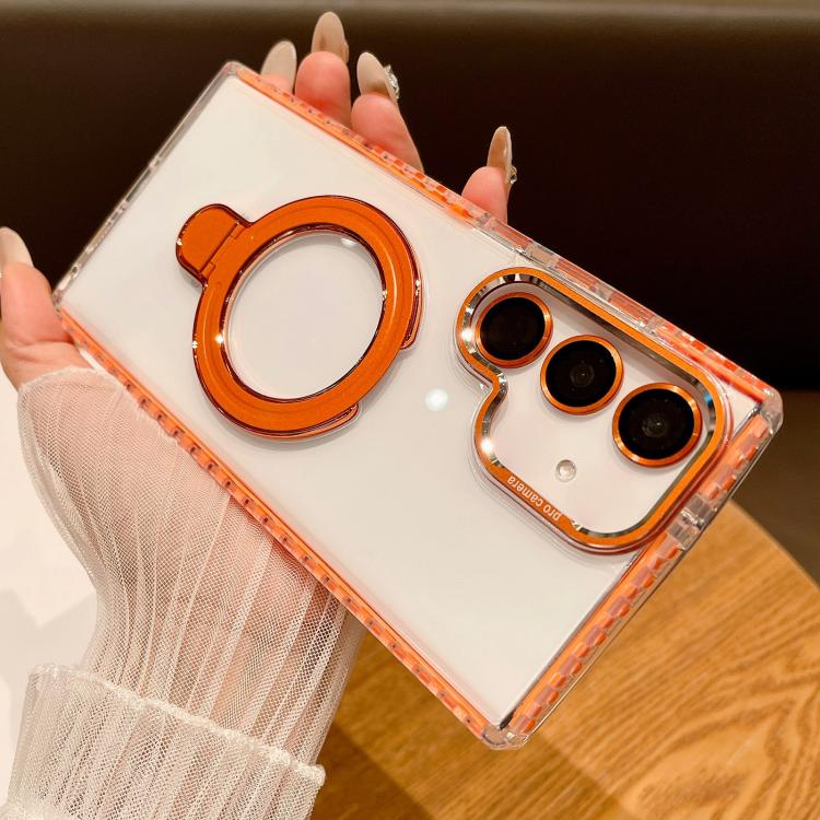 For Samsung Galaxy S25 5G Transparent MagSafe Holder Phone Case with Lens Film