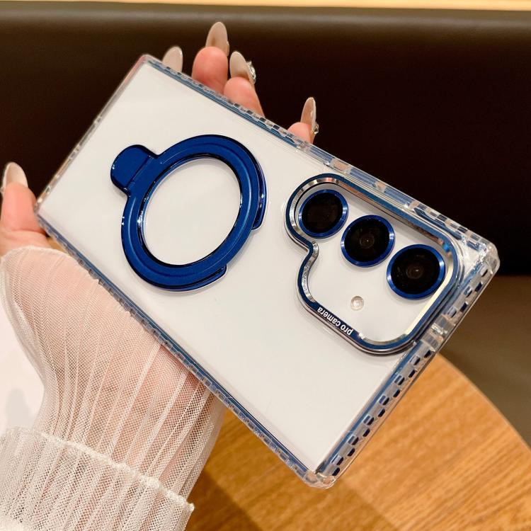 For Samsung Galaxy S25 5G Transparent MagSafe Holder Phone Case with Lens Film