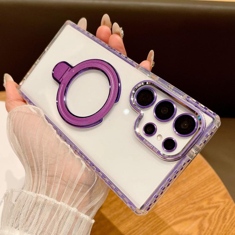 For Samsung Galaxy S25 Ultra 5G Transparent MagSafe Holder Phone Case with Lens Film