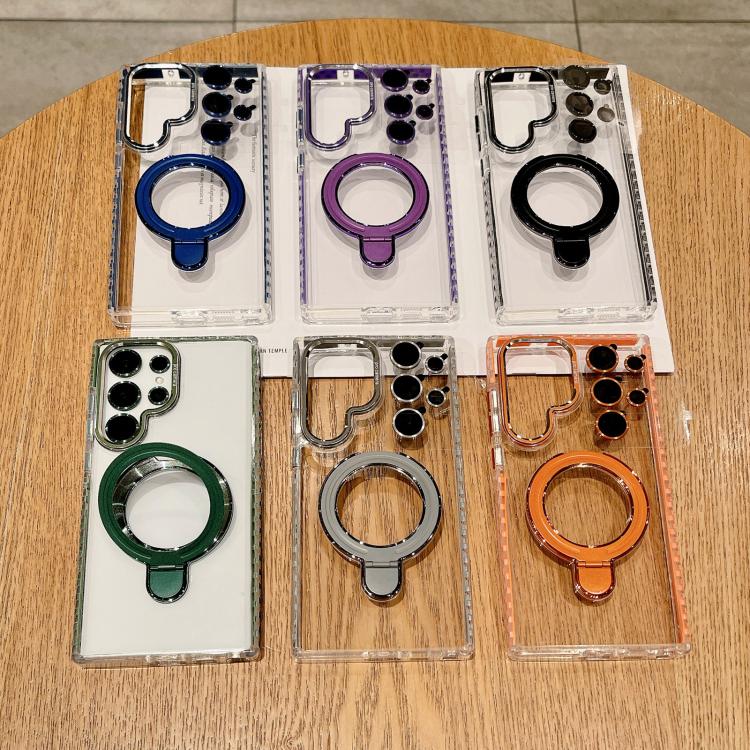 For Samsung Galaxy S24+ 5G Transparent MagSafe Holder Phone Case with Lens Film