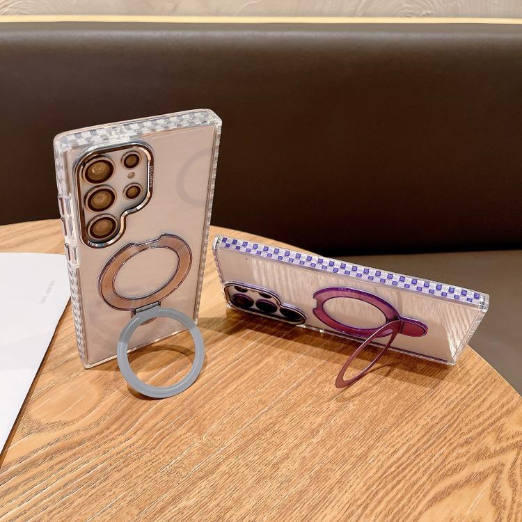 For Samsung Galaxy S23 Ultra 5G Transparent MagSafe Holder Phone Case with Lens Film