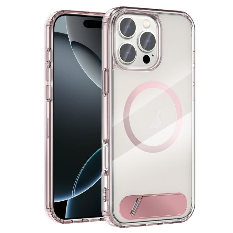 For iPhone 16 Pro Max Clear PC Hybrid TPU MagSafe Phone Case with Holder