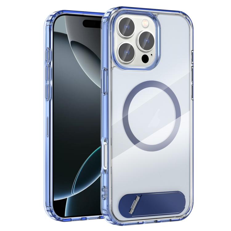 For iPhone 16 Pro Max Clear PC Hybrid TPU MagSafe Phone Case with Holder