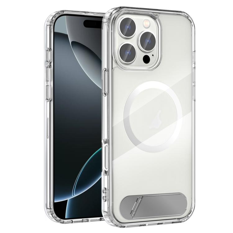 For iPhone 16 Pro Clear PC Hybrid TPU MagSafe Phone Case with Holder
