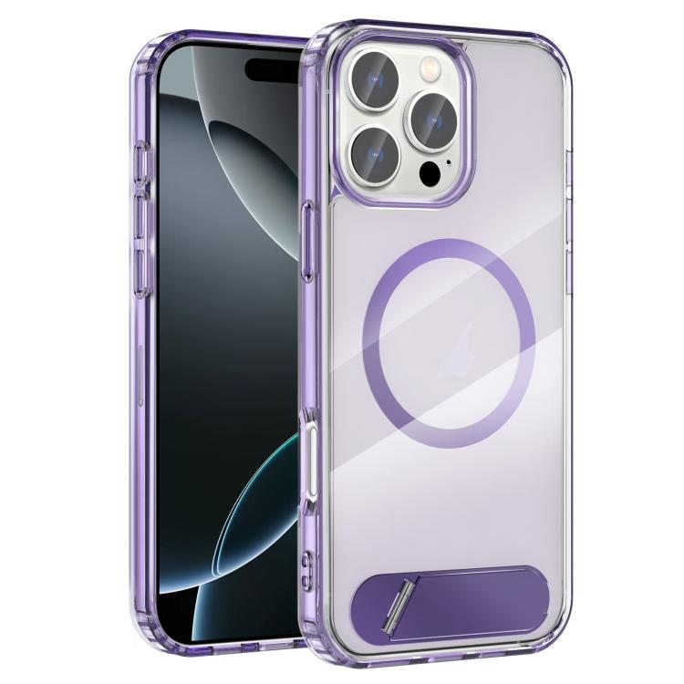 For iPhone 16 Pro Clear PC Hybrid TPU MagSafe Phone Case with Holder