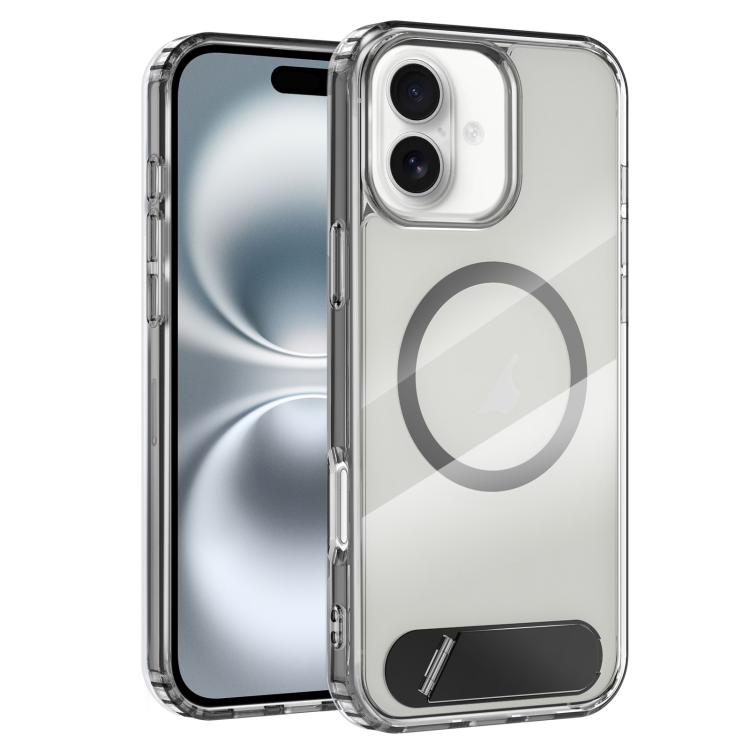 For iPhone 16 Plus Clear PC Hybrid TPU MagSafe Phone Case with Holder