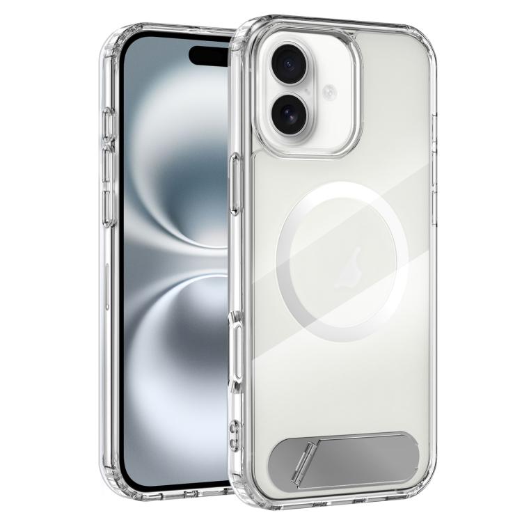 For iPhone 16 Clear PC Hybrid TPU MagSafe Phone Case with Holder