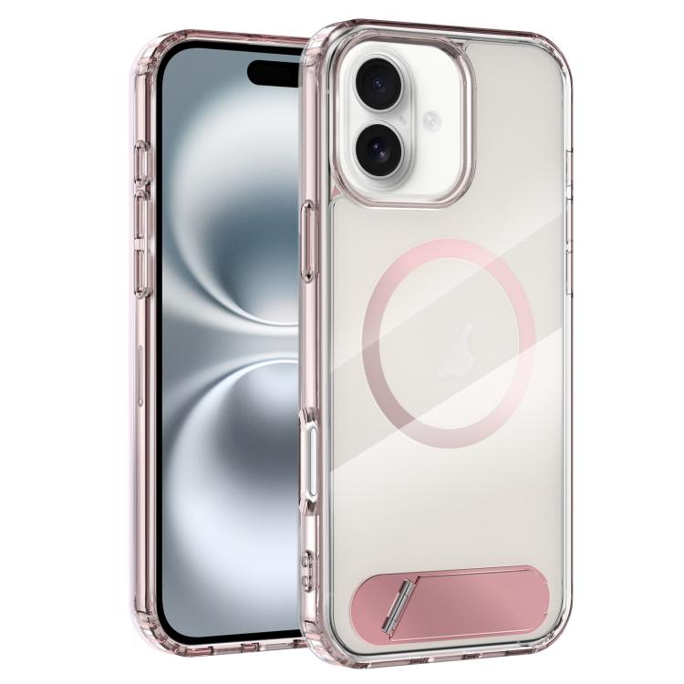For iPhone 16 Clear PC Hybrid TPU MagSafe Phone Case with Holder