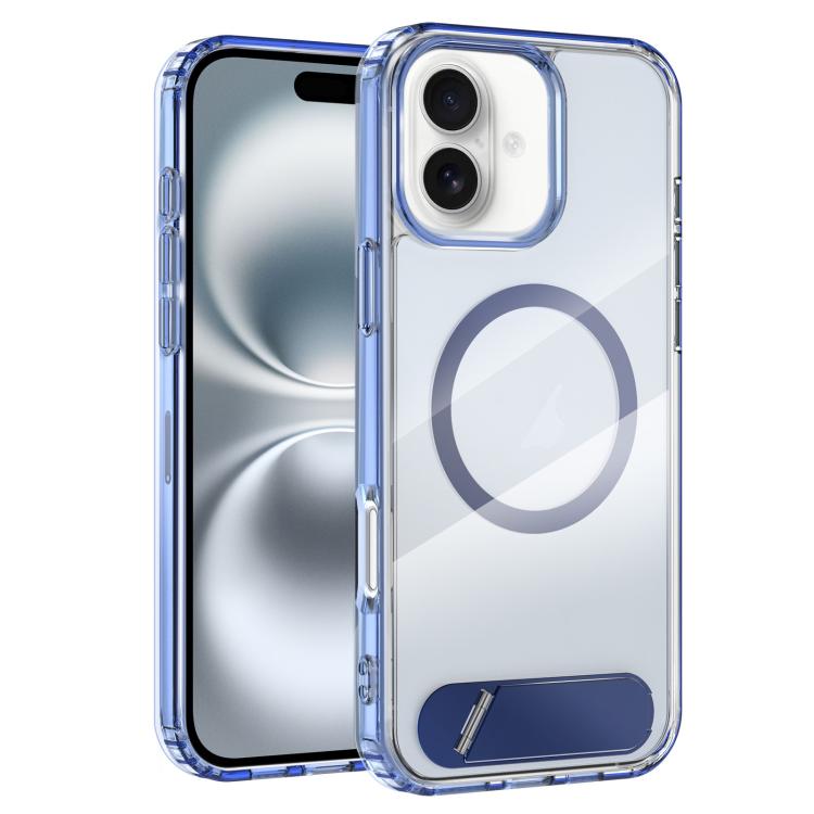For iPhone 16 Clear PC Hybrid TPU MagSafe Phone Case with Holder