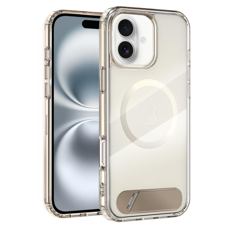 For iPhone 16 Clear PC Hybrid TPU MagSafe Phone Case with Holder