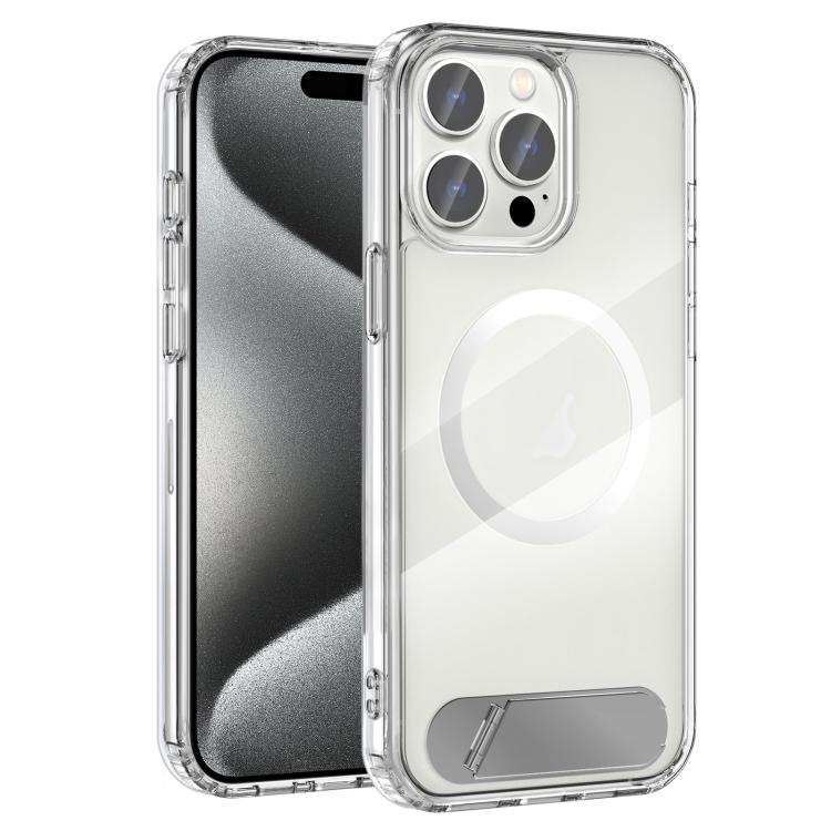For iPhone 15 Pro Clear PC Hybrid TPU MagSafe Phone Case with Holder