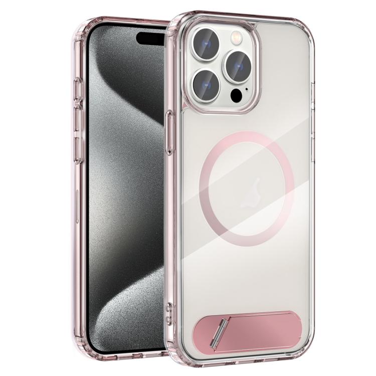 For iPhone 15 Pro Clear PC Hybrid TPU MagSafe Phone Case with Holder