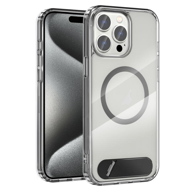 For iPhone 15 Pro Clear PC Hybrid TPU MagSafe Phone Case with Holder