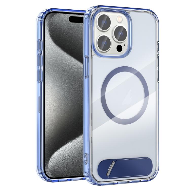 For iPhone 15 Pro Clear PC Hybrid TPU MagSafe Phone Case with Holder