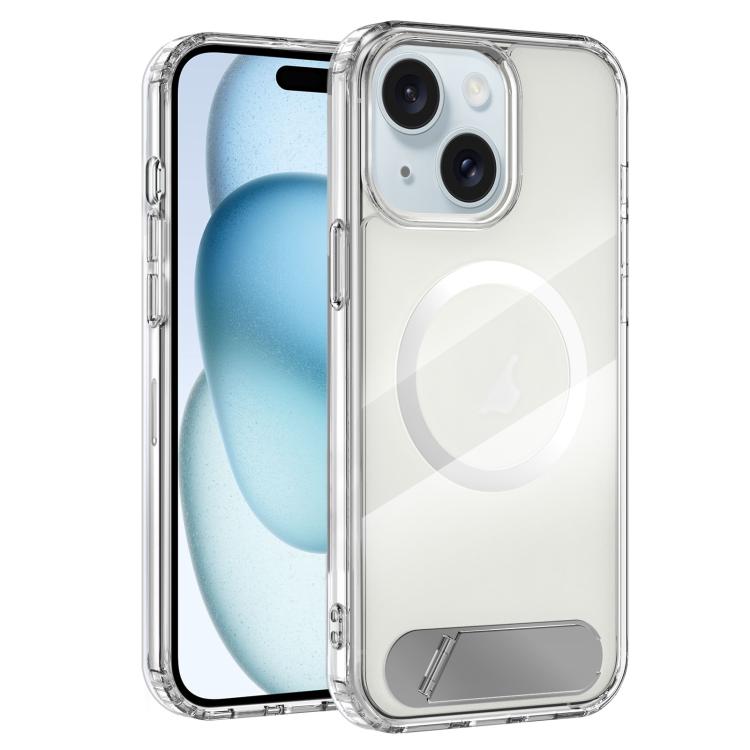 For iPhone 15 Clear PC Hybrid TPU MagSafe Phone Case with Holder