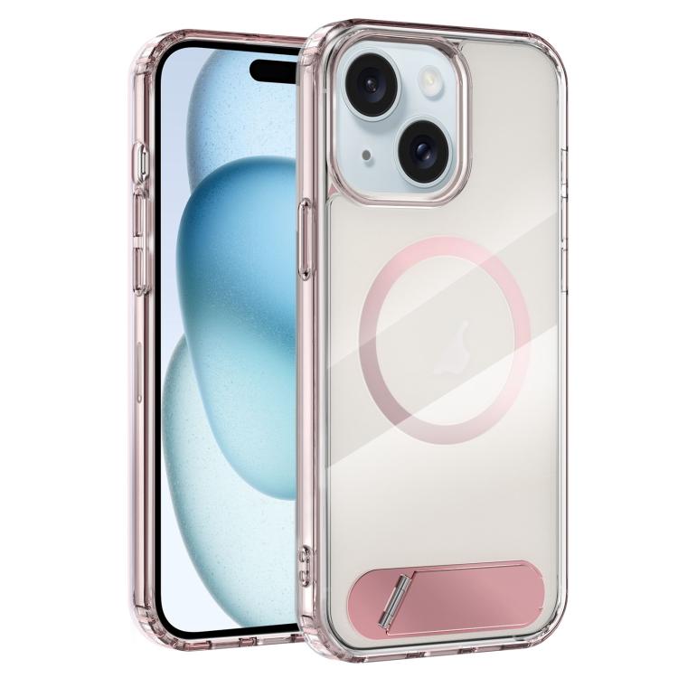For iPhone 15 Clear PC Hybrid TPU MagSafe Phone Case with Holder