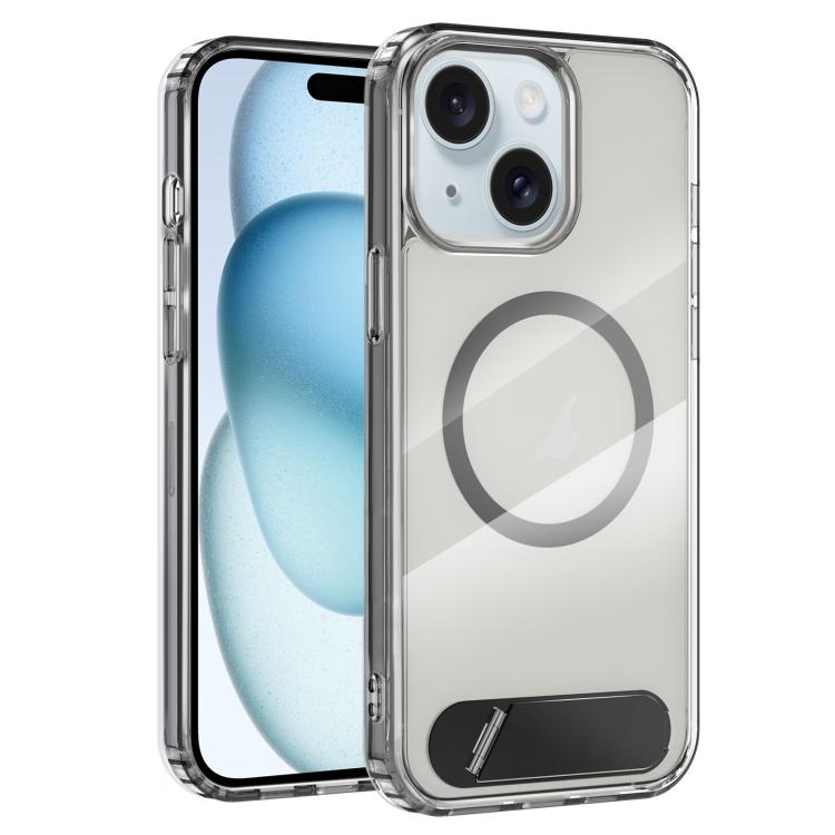 For iPhone 15 Clear PC Hybrid TPU MagSafe Phone Case with Holder