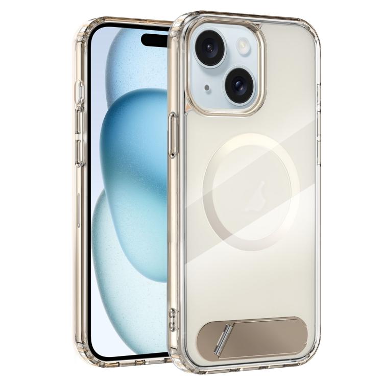 For iPhone 15 Clear PC Hybrid TPU MagSafe Phone Case with Holder