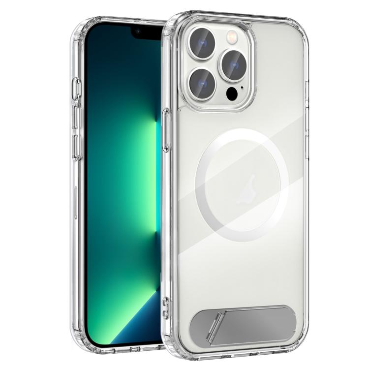 For iPhone 13 Pro Max Clear PC Hybrid TPU MagSafe Phone Case with Holder