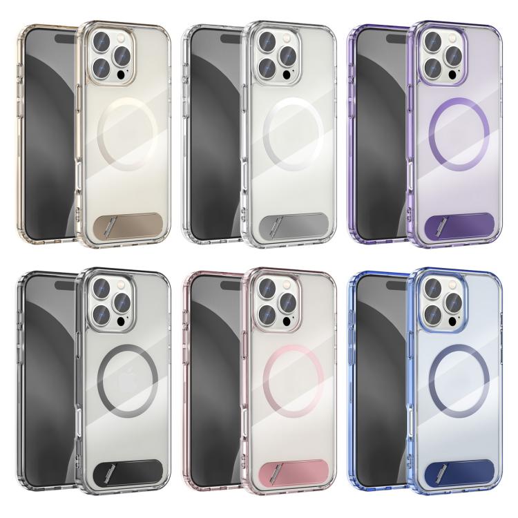 For iPhone 16 Pro Max Clear PC Hybrid TPU MagSafe Phone Case with Holder