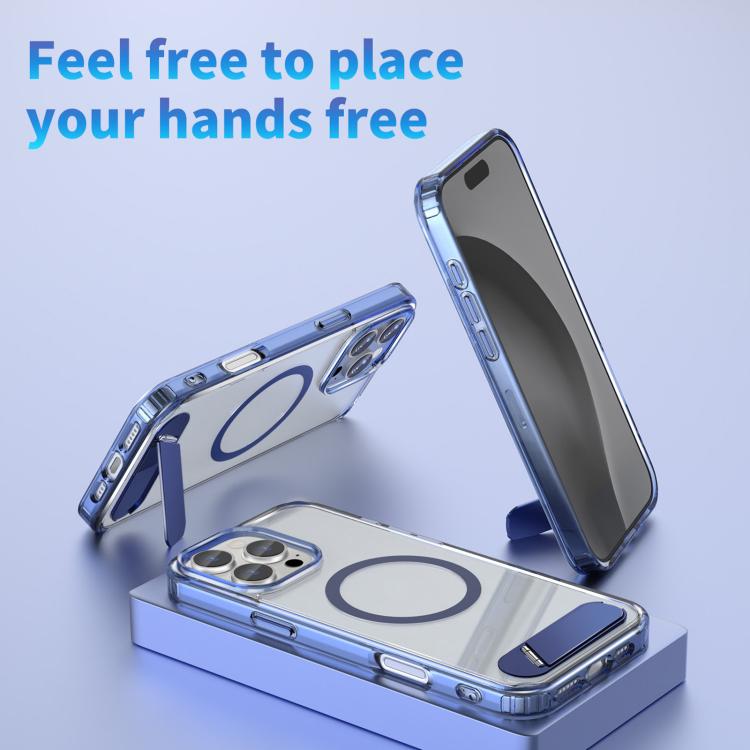 For iPhone 16 Pro Max Clear PC Hybrid TPU MagSafe Phone Case with Holder