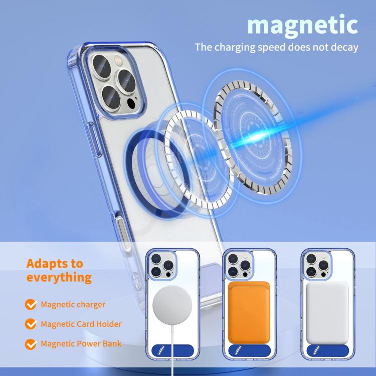 For iPhone 16 Pro Max Clear PC Hybrid TPU MagSafe Phone Case with Holder