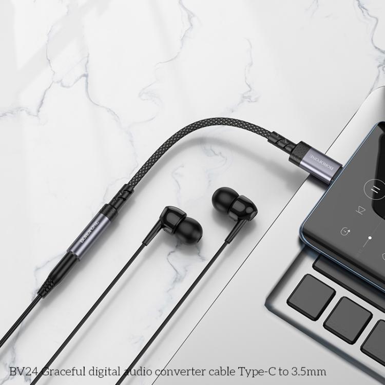 Borofone BV24 15cm Graceful Type-C to 3.5mm Digital Audio Converter Cable - Metal Grey