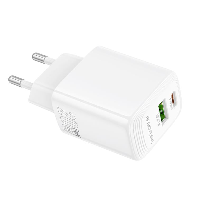 Borofone BN27 Fuente PD20W Type-C + QC3.0 USB Charger, EU Plug - White