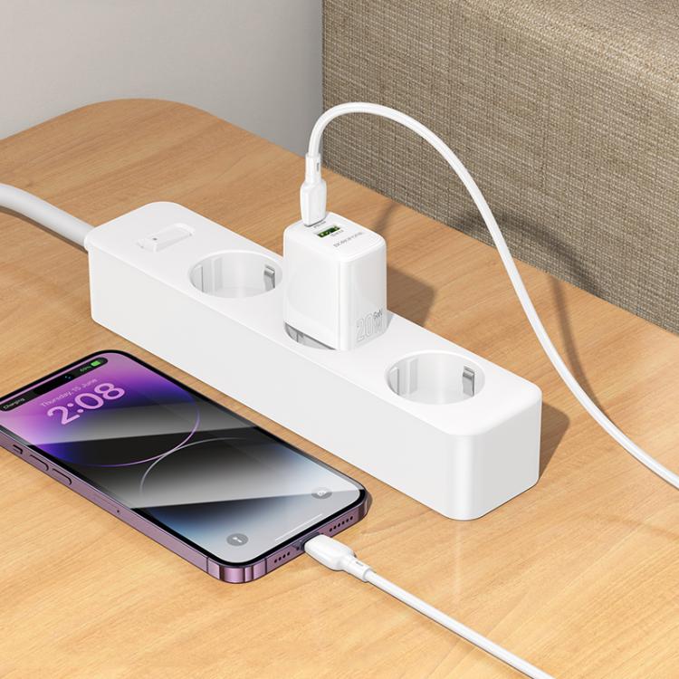 Borofone BN27 Fuente PD20W Type-C + QC3.0 USB Charger, EU Plug - White