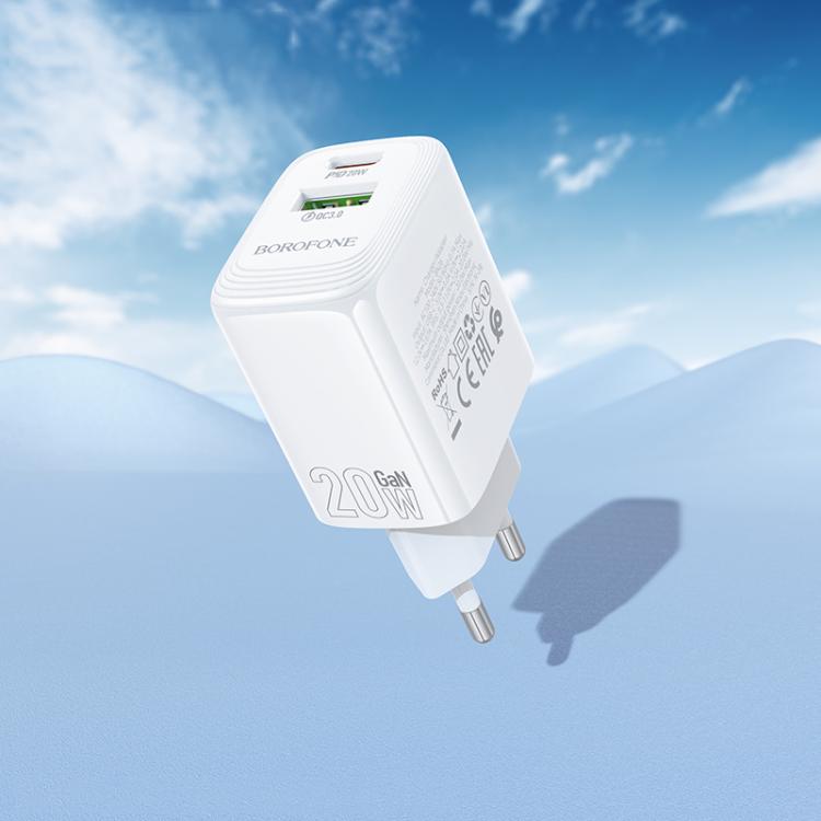 Borofone BN27 Fuente PD20W Type-C + QC3.0 USB Charger, EU Plug - White