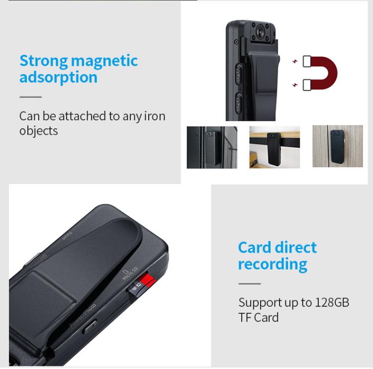 Z7 1080P HD Night Vision Magnetic Video Recorder with Back Clip - Black