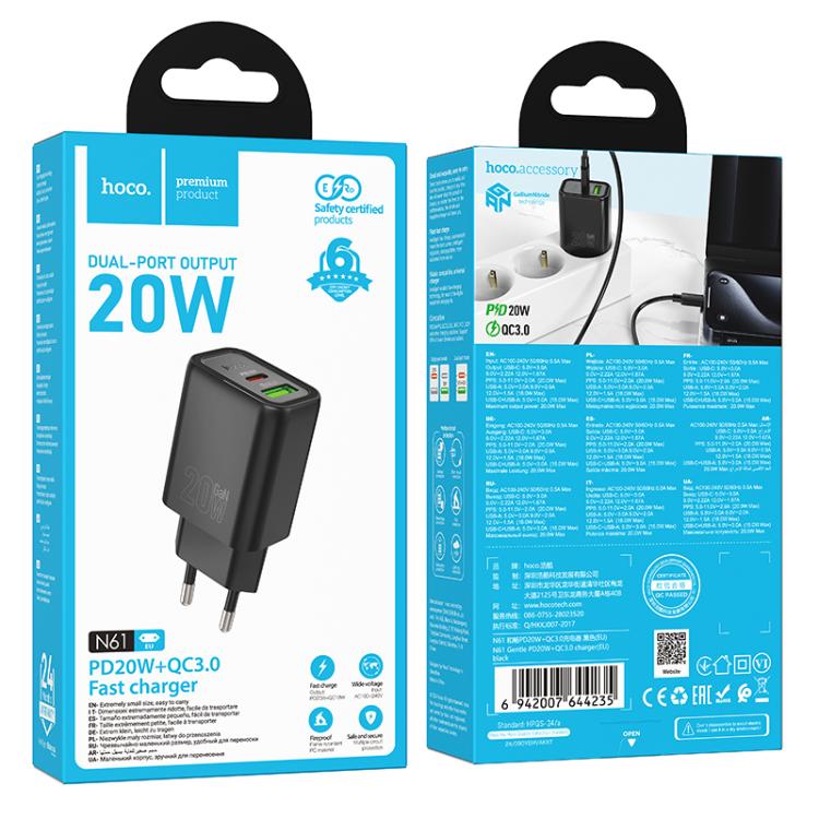 hoco N61 PD20W+QC3.0 Dual Port Charger, Specification:EU Plug