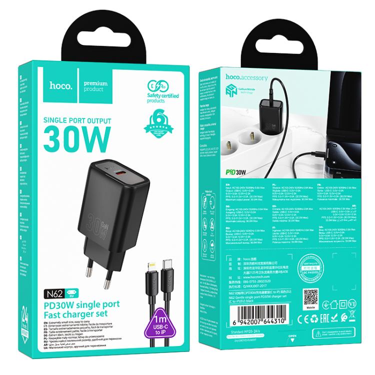 hoco N62 PD30W Type-C Charger Set with 1m Type-C to 8 Pin Cable, Specification:EU Plug