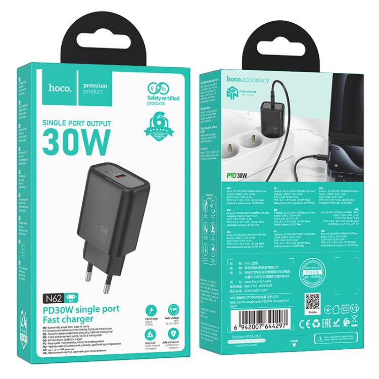 hoco N62 PD30W Type-C Single Port Charger, Specification:EU Plug