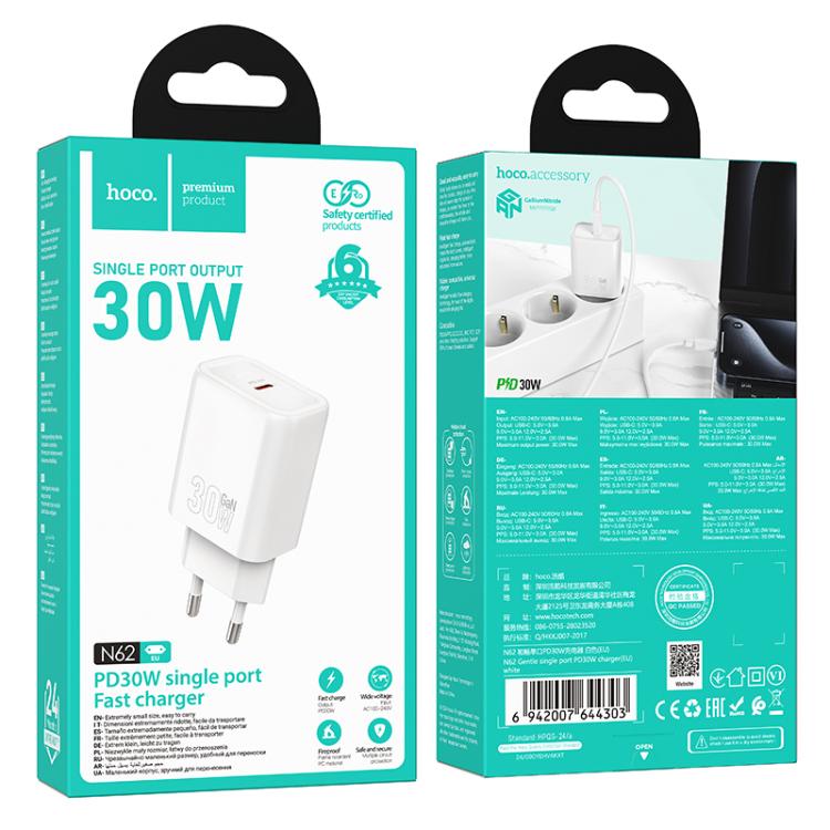 hoco N62 PD30W Type-C Single Port Charger, Specification:EU Plug