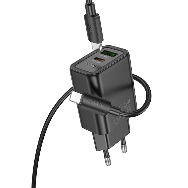 hoco N63 PD30W+QC3.0 Charger Set with 1m Type-C to 8 Pin Cable, Specification:EU Plug