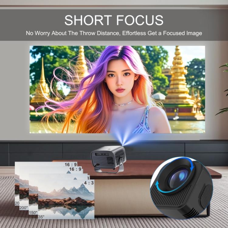 A10 Plus 1280 x 720P 200ANSI Amlogic H713 CPU Android 11.0 Smart Projector, US Plug - Metal Grey