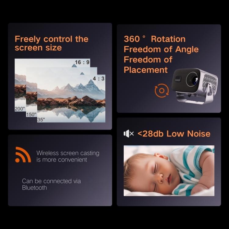 A10 Plus 1280 x 720P 200ANSI Amlogic H713 CPU Android 11.0 Smart Projector, US Plug - Metal Grey