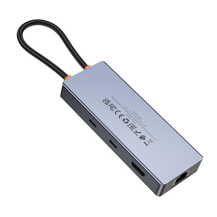 hoco HB52 Wow Type-C to HDTV, RJ45, PD, Type-C, 2xUSB3.0, SD, TF Card 8 in 1 Multi-function Converter - Dark Gray